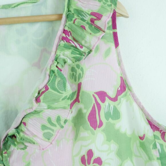 Talbots 20 W Blouse Floral Ruffle Sleeveless Spring Country Club Resort Green - Picture 3 of 7